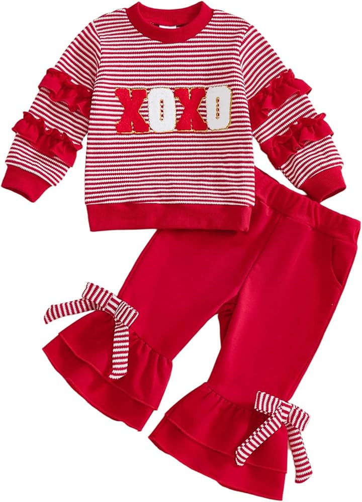 Mieeyali Toddler Baby Girls Valentines Day Dress Heart Be Mine Dress Top Smocked Dresses Bell Bot... | Amazon (US)