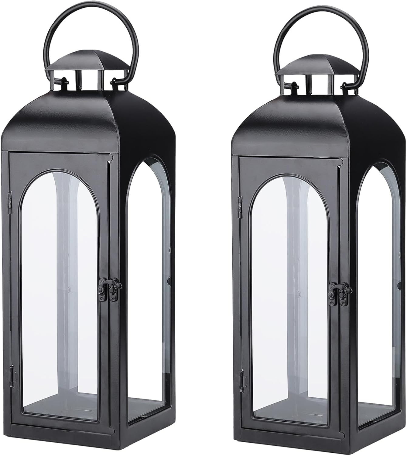 Bdor 20 Inch Outdoor Indoor Lantern, Set of 2 Black Metal Candle Lanterns | Amazon (US)