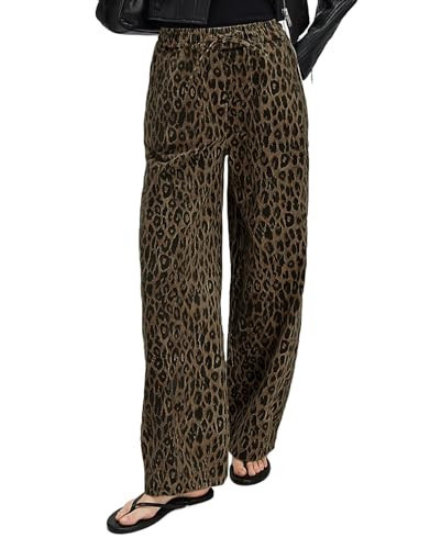 Kedera Womens Leopard Print Jeans Baggy Mid Rise Wide Leg Trousers High Waisted Drawstring Pants Animal Print Long Pants Loose | Amazon (US)