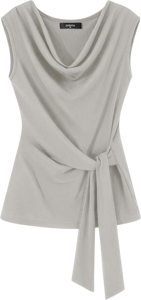 ZESICA Womens Summer Sleeveless Business Casual Wrap Tank Tops | Amazon (US)