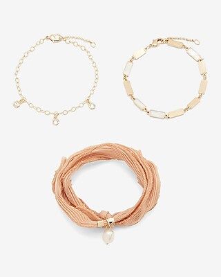 3 Piece Ribbon & Chain Bracelet Set | Express