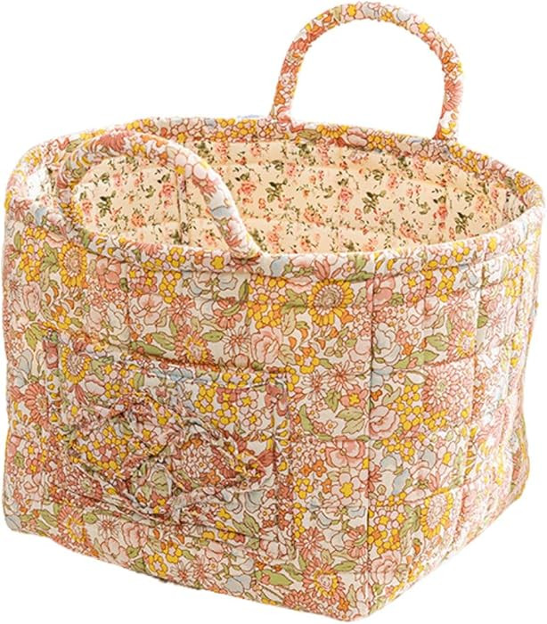 Quilted Fabric Storage Basket with Handles – Boho Foldable Floral Organizer Bin for Home, Picni... | Amazon (US)