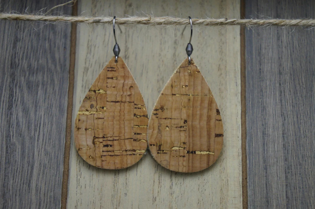 Sm. Teardrop Earrings- Cork (Vegan Leather, Faux Leather, Trendy Earrings, Lightweight Earrings, ... | Etsy (US)