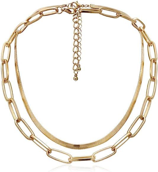 Punk Paperclip Gold Chain Choker Multilayer Snake Link Cool Hip-Pop Oval Rectangle Collar Clavicl... | Amazon (US)