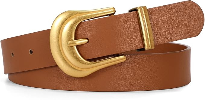 JASGOOD Women's Western Belt Vintage Black Leather Waist Belt for Pants Jeans with Gold Buckle | Amazon (US)