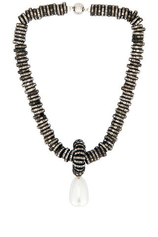 Julietta Pearl Drop Necklace in Black - Black,White. Size all. | FWRD 