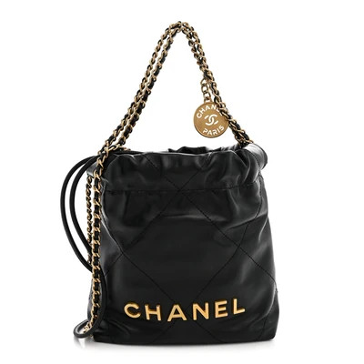 Shiny Calfskin Quilted Mini Chanel 22 Black | FASHIONPHILE (US)