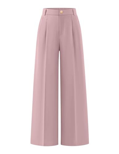 ZESICA Women's Wide Leg Dress Pants 2026 High Waisted Business Casual Palazzo Pants Work Office Slacks Trousers Pink Large | Amazon (US)