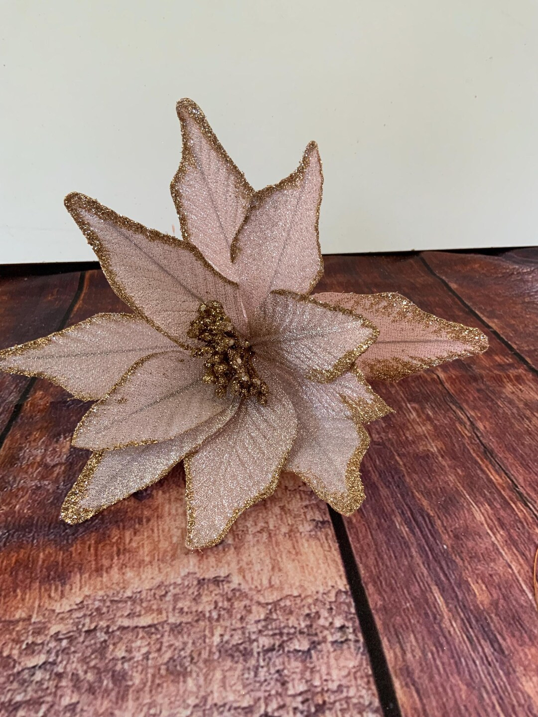 Rose Gold Poinsettia Pick - Etsy | Etsy (US)