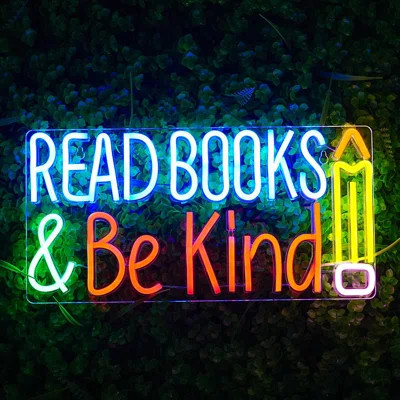 Read Books And Be Kind Neon Sign Pencil Neon Light Student LED Neon Light Colorful Neon Light Up Sign Suitable For Classroom Bookstore Library Museum | Wayfair North America