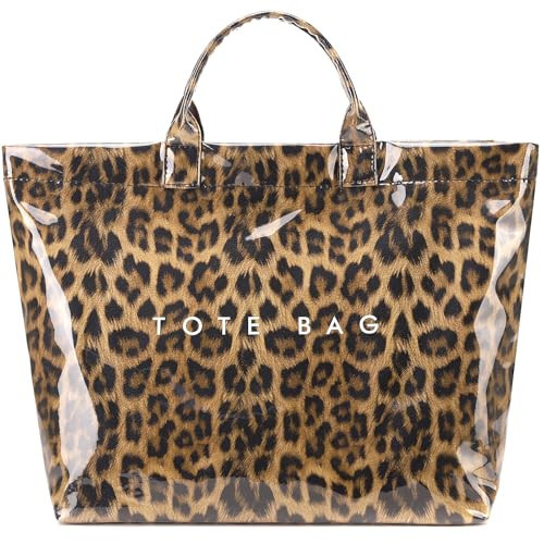 LuxMall PVC Tote Bag for Women Large Tote Purse PU Kelly Bag Hobo Handbags for Work Beach Shopping, Leopard Brown | Amazon (US)
