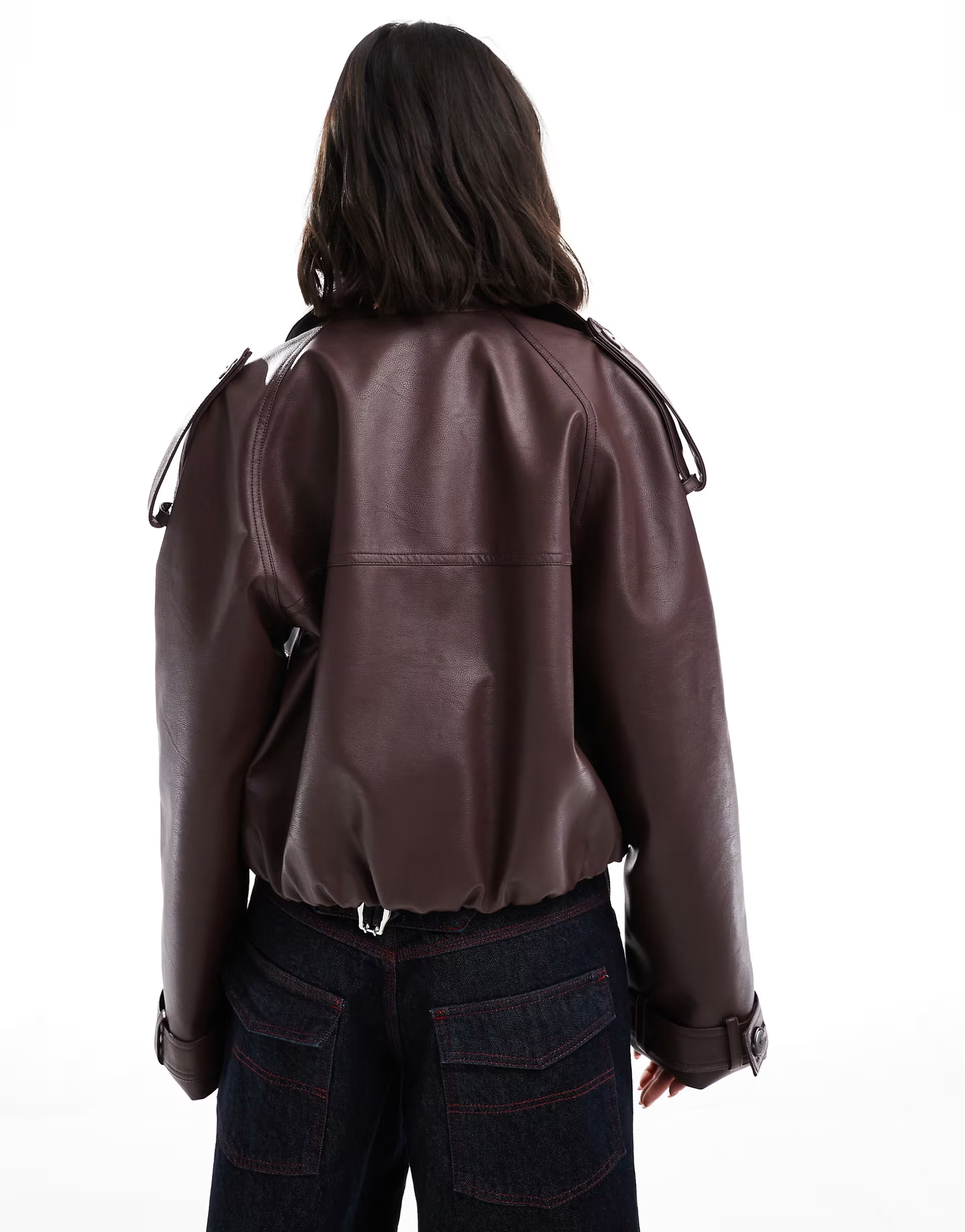 ASOS DESIGN leather look bomber trench coat in chocolate | ASOS | ASOS (Global)