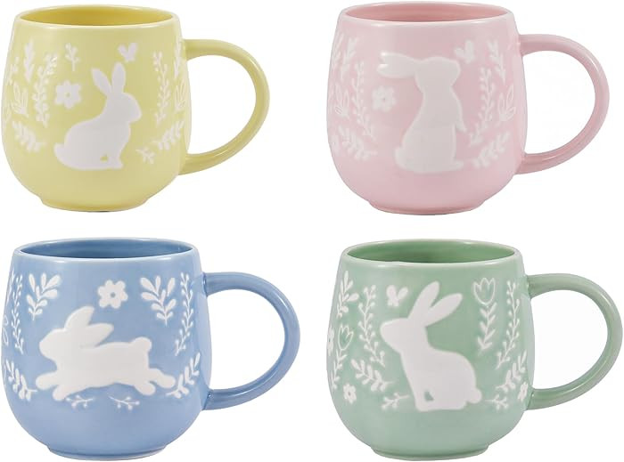 Bico Pastel Color Bunny Stoneware Mugs Set, Microwave & Dishwasher Safe, for Easter, Spring | Amazon (US)