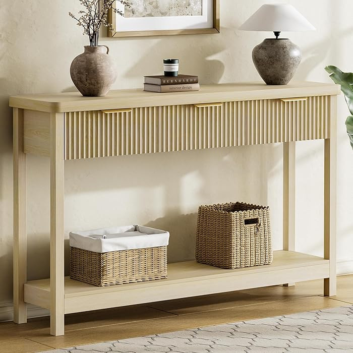Lulive 51" Fluted Console Table for Entryway, Entryway Table with 3 Wooden Drawers, Farmhouse Beh... | Amazon (US)