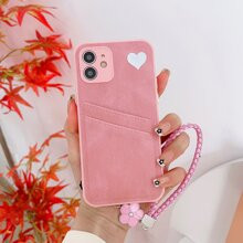 Heart Pattern Card Slot Phone Case With Lanyard | SHEIN