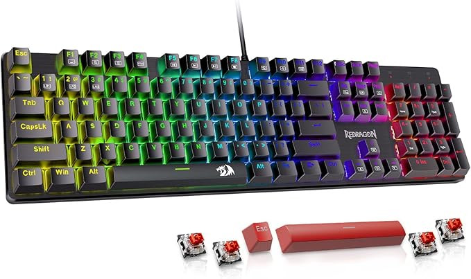Redragon Mechanical Gaming Keyboard Wired, 11 Programmable Backlit Modes, Hot-Swappable Red Switc... | Amazon (US)
