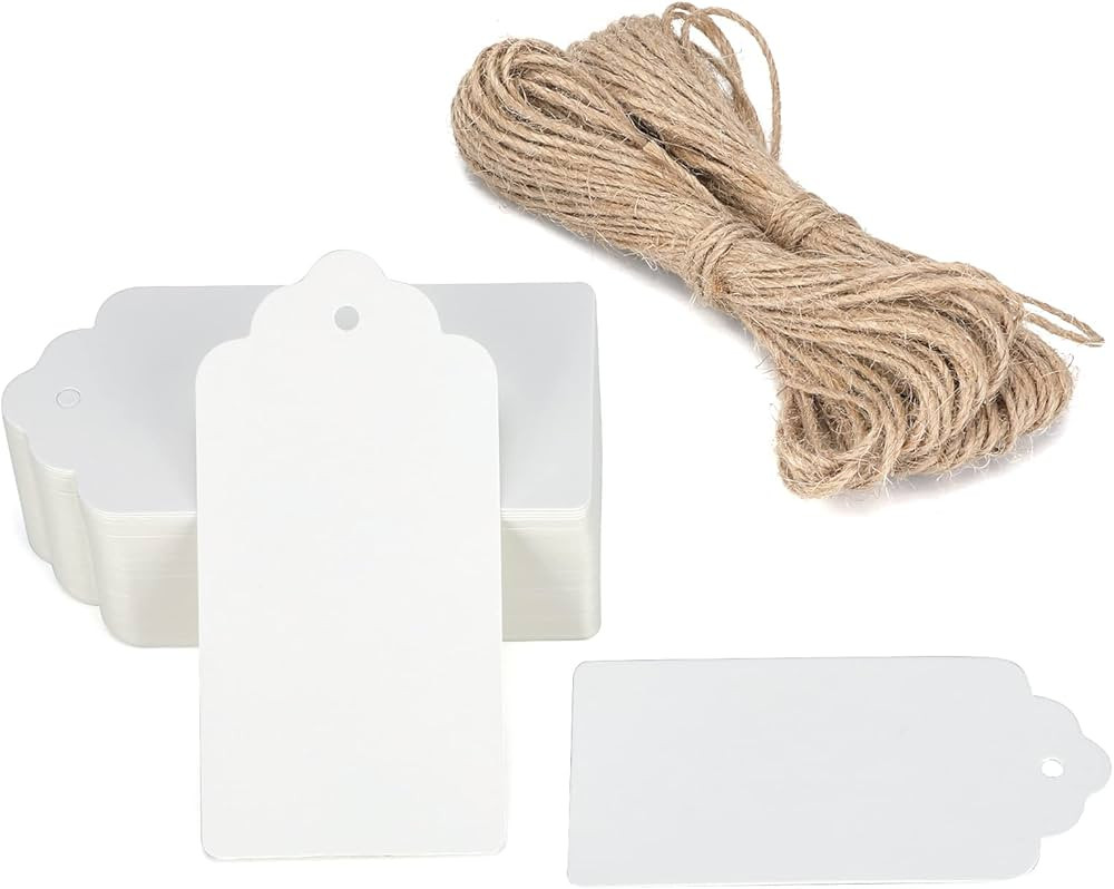 G2PLUS White Gift Tags with String, 2'' x 4'' Paper Gift Tag, 100PCS Rectangle Blank Tags with Ho... | Amazon (US)
