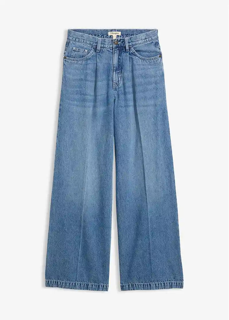 Wide-Leg-Jeans Mid Waist, Low Stretch Full Length | Bonprix DE