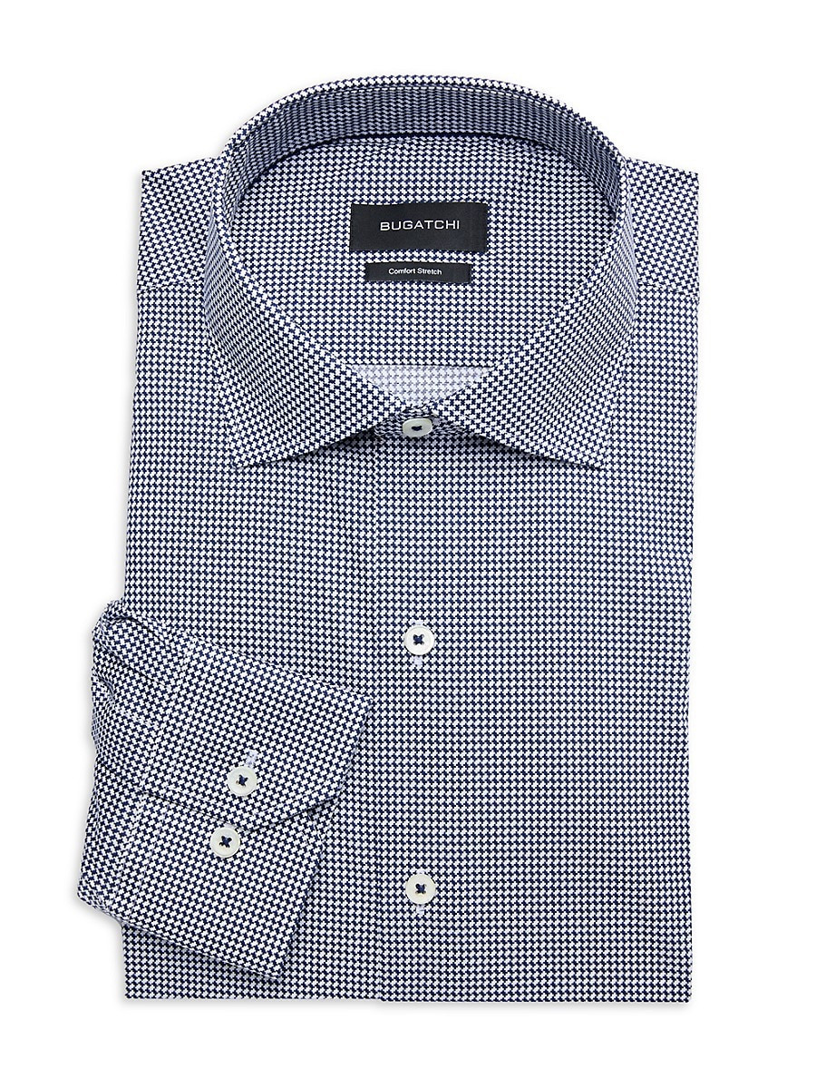 Bugatchi Men's Geometric Comfort Stretch Fit Dress Shirt - Navy - Size 14.5 | Saks Fifth Avenue OFF 5TH