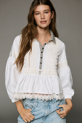 Maeve 100% Cotton Lace Placket Blouse | Anthropologie (US)