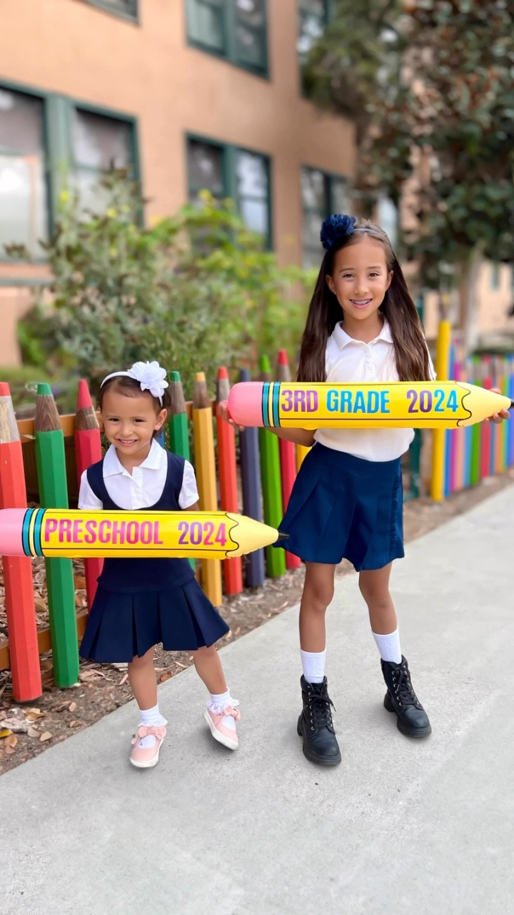 My girls first day of school! I got to these pencil props and letters for each of them. So cute! Perfect for back to school 

#LTKVideo #LTKFindsUnder50 #LTKKids