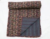 Indian Kantha Quilt Queen Size Cotton Kantha Kantha Colorblock 108x90 Inches Quilt Blanket Kantha... | Etsy (US)