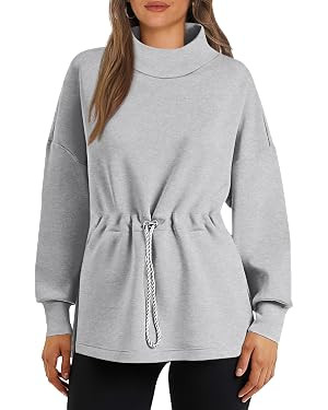 Women's Turtleneck Sweatshirts Long Sleeve Pullover Tops Side Slit Tunic Shirts with Drawstring W... | Amazon (US)
