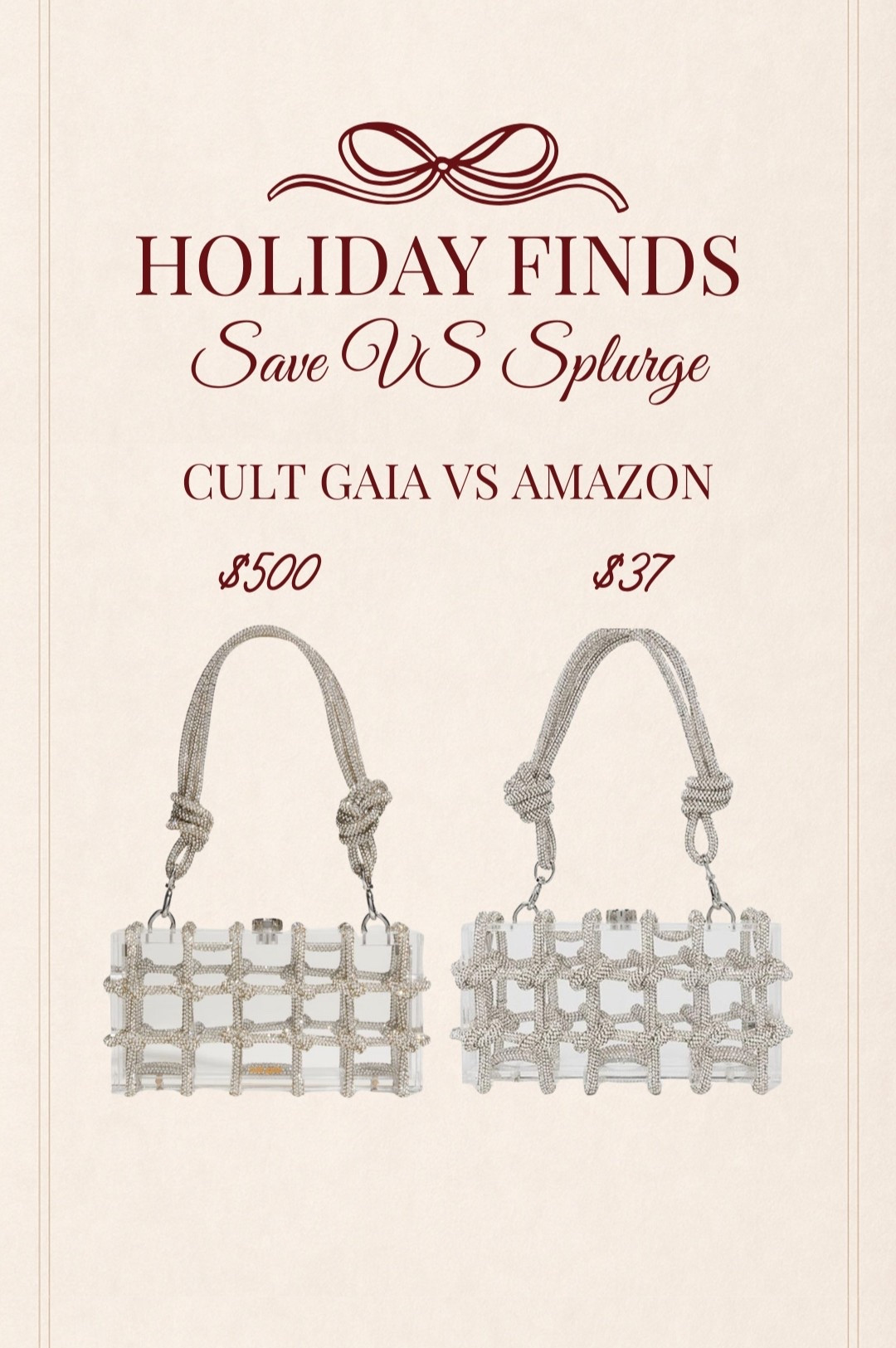 Designer SAVE VS SPLURGE designer inspired evening night clutch / holiday party accessories / holiday party bag / rhinestone holiday bag / evening clutch 

#LTKGiftGuide #LTKSeasonal #LTKHoliday