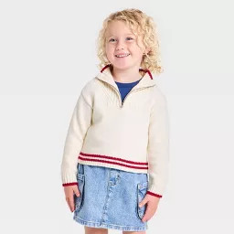Baby Girls' Long Sleeve Collared Americana Flag Quarter-Zip Pullover Sweater - Cat & Jack\u2122 C... | Target
