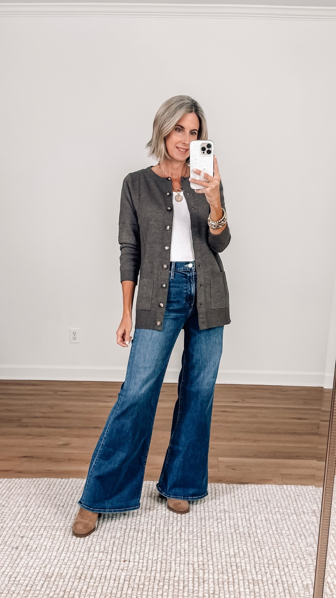 This Amazon cardigan is so good! Looks high end for a lot less! Nice quality, medium weight. Love the taupe color for fall! Comes in many other colors. Wearing a small 

Business casual outfit 
Fall outfit ideas 
Everyday look


#LTKFindsUnder50 #LTKWorkwear #LTKSeasonal