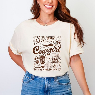 Cowgirl Sketched Icons - Women's Garment Dyed Graphic T-Shirt | Target