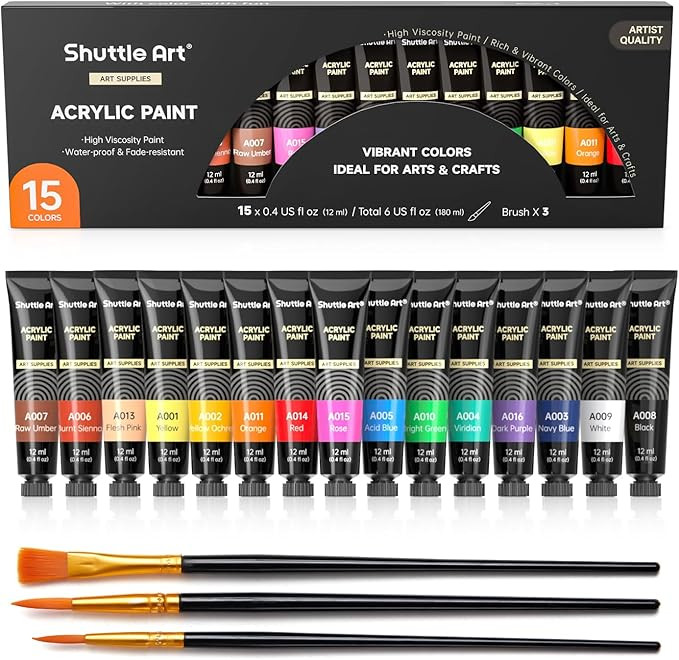 Shuttle Art Acrylic Paint Set, 15 x 12ml Tubes Artist Quality Non Toxic Rich Pigments Colors Perf... | Amazon (US)