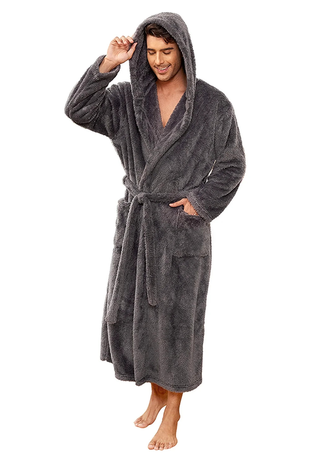 VULCANODON Mens Robe Big and Tall with Hood,Full Length Plush Robe for Men Long Fleece Bathrobe... | Walmart (US)