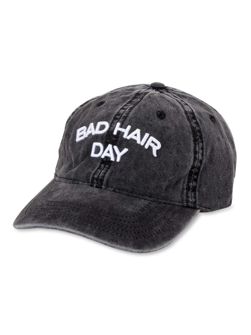Time and Tru Women's Washed Cotton Twill Embroidered Bad Hair Day Baseball Hat Black Soot | Walmart (US)