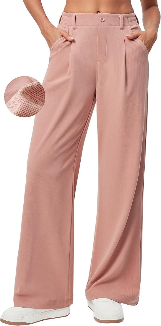 Ewedoos Wide Leg Stretchy Work Pants Slacks for Women Business Casual Pants High Waisted Waffle 2... | Amazon (US)