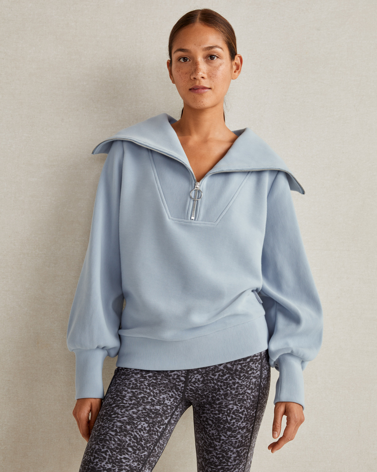 Varley Ribbed Half-Zip Sweatshirt | Dusty Blue | XS | Haven Well Within