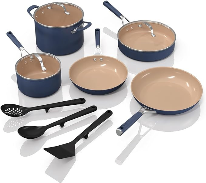 Ninja Ceramic Cookware Set, Extended Life 11-Piece Kitchen Cookware Sets with Comfort Grip, Nonst... | Amazon (US)