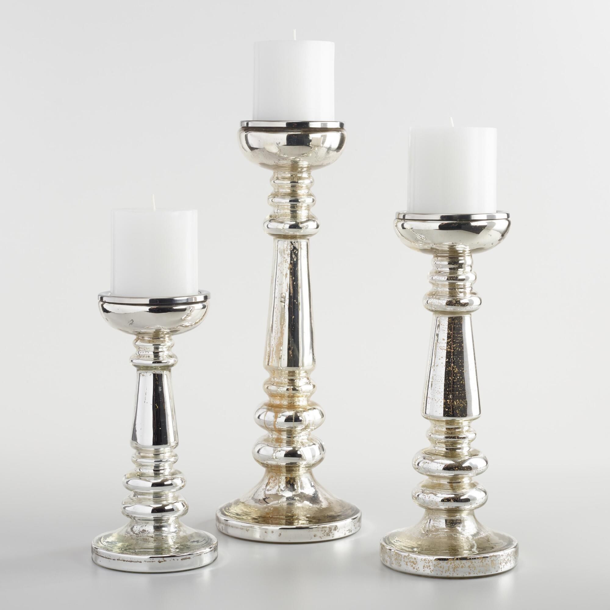 Silver Mercury Glass Pillar  Candleholder - Small by World Market Small | World Market