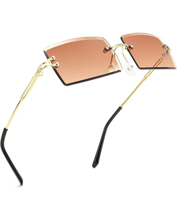 FEISEDY Vintage Rimless Sunglasses Rectangle Frameless Candy Color Glasses Women Men B2642 | Amazon (US)
