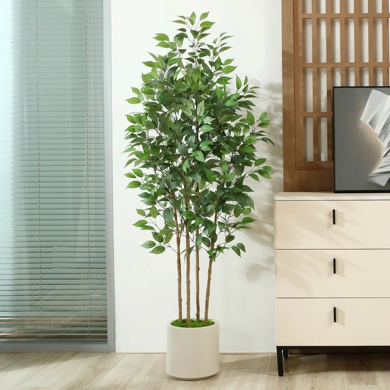 6 ft Faux Ficus Plant in Large White Planter, Artificial Ficus Tree in Pot, Perfect Home Décor | Walmart (US)