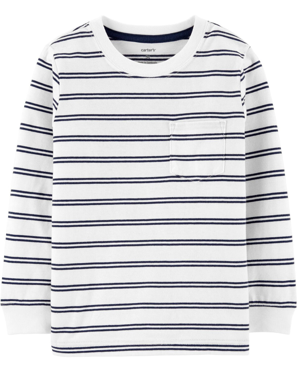 White/Grey Baby Striped Pocket Jersey Tee | carters.com | Carter's