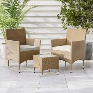 Altair Natural 3-Piece Metal Patio Conversation Set with White/Tan Cushions | The Home Depot