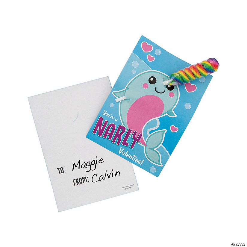 Lollipops Valentine Exchanges with Narwhal Card for 24 | Oriental Trading Company