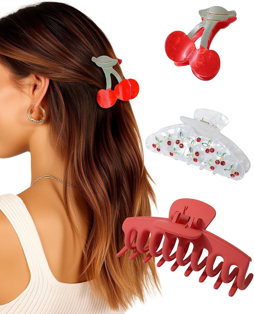 ACECHA 3 Pack Fruit Hair Claw Clips for Women, Non-slip Acrylic Cherry Strawberry Lemon Hairclips... | Amazon (US)