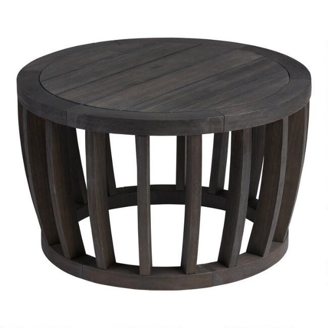 Round Dark Gray Barrel Wood Byron Outdoor Coffee Table | World Market