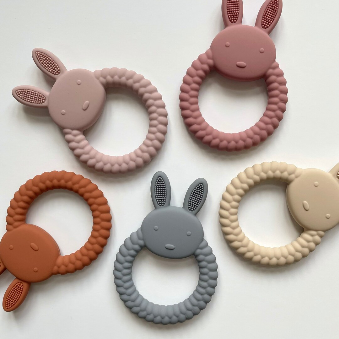 Silicone Teether Bunny Teether Rabbit Silicone Teether Baby - Etsy | Etsy (US)