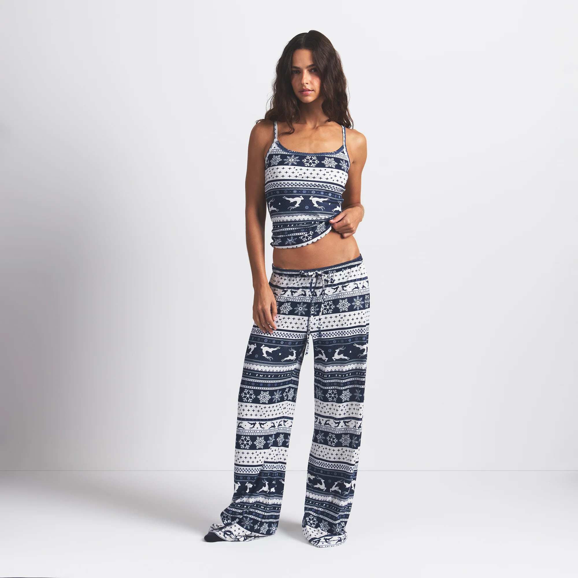 SKIMS Cami Top Navy Deer Fair Isle | Blue | Small | Logo Plush Pointelle | SKIMS (US)