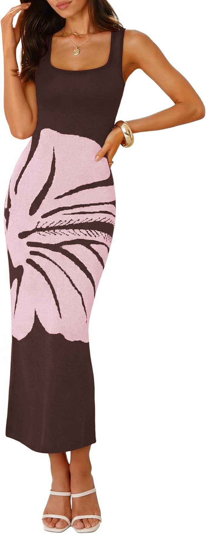 ZESICA Women's 2026 Summer Spring Floral Maxi Dress Beach Vacation Casual Sleeveless Tank Knitted... | Amazon (US)