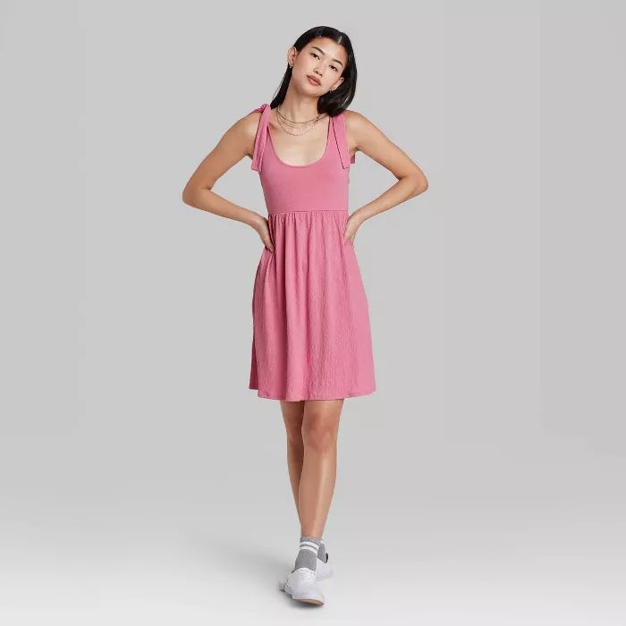 Women's Sleeveless Tie-Strap Babydoll Textured Knit Dress - Wild Fable™ | Target