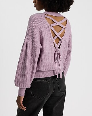 Cable Knit Crew Neck Lace Back Sweater | Express